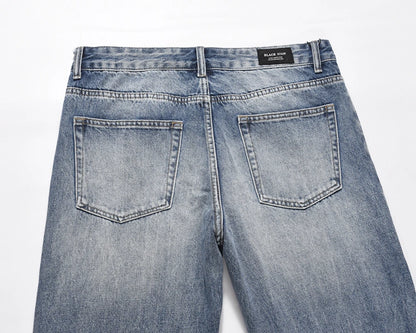 Contrast Color Hole Washed Blue Jeans for Men Streetwear Loose Ripped Flare Pants Frayed Retro Casual Oversized Denim Trousers Street King Limited