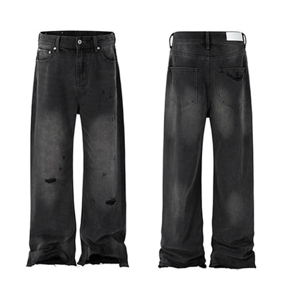 vintage washed hole damaged jeans pants for men streetwear y2k ripped black denim trousers pantalones hombre baggy cargos unique cargo style 3526