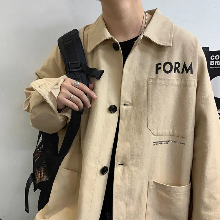 retro japanese workwear vintage style jacket mens spring and autumn korean version trendy handsome loose handsome jacket tops relaxed fit trousers