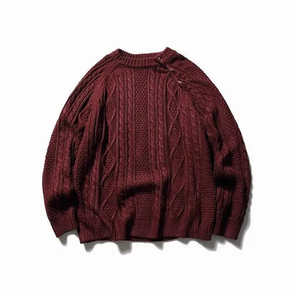 Thicken Japanese Retro Sweater Mens 2024 New College Couples Casual Warm Round Neck Pullover Red Simplicity Knitted Jacket Street King Limited