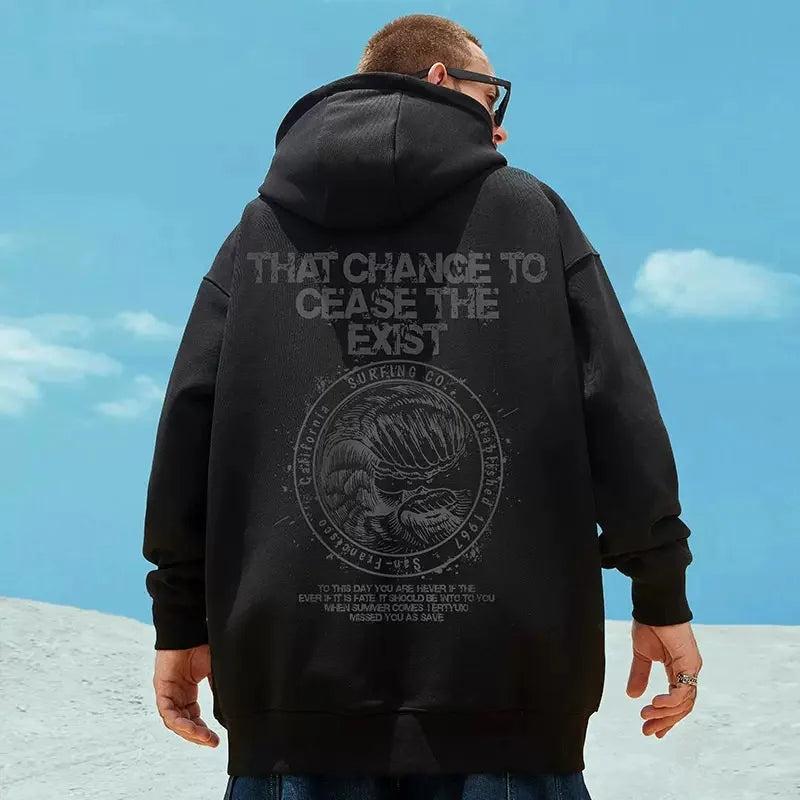 Wave Graphics Letter Print Loose Casual Fleece Hoodies For Men Autumn Retro High Street Oversized Hooded Sweatshirts Y2K Clothes Street King Limited