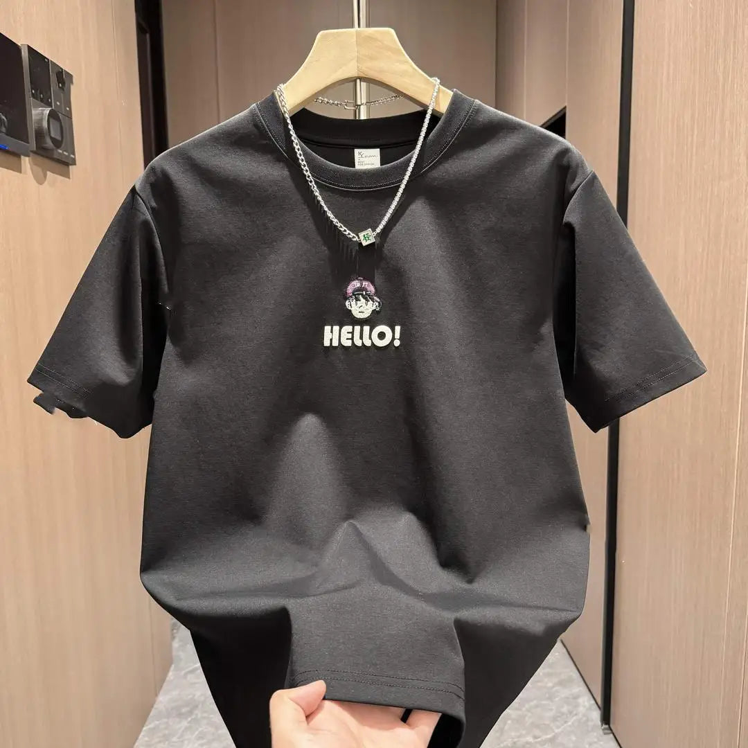 summer new pure cotton short-sleeved T-shirt for men, trendy, versatile, casual, loose, Korean style, round neck, half-sleeved Street King Limited