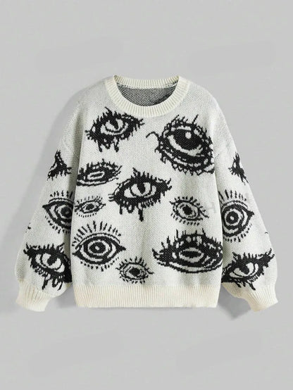Traf Women's sweater eyes y2k new  pullovers Knit wear  Winter clothes women vintage Female clothing long sleeve tops Oversize Street King Limited