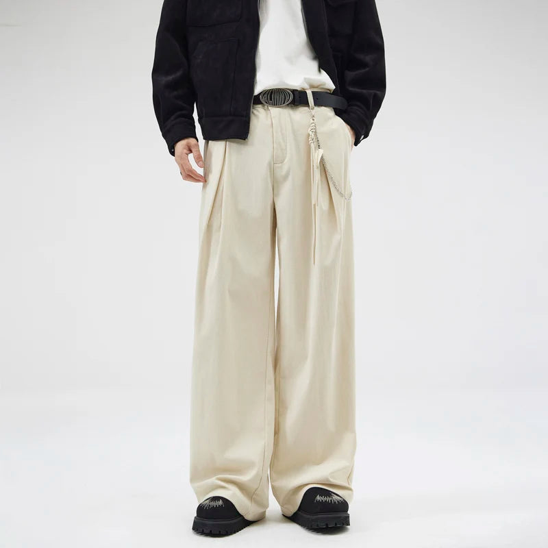 wide leg casual suit pants men japanese korean streetwear fashion loose cleanfit suit baggy pants cityboy long trousers relaxed fit trousers