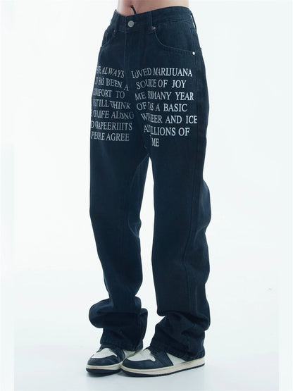 blue baggy jeans men letter printed straight denim pants fashion jeans male streetwear hip hop y2k loose trousers unique jeans style 4076