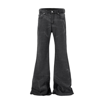 streetwear washed water wave patterned micro flared jeans for men straight pantalones hombre casual baggy denim trousers denim street jeans