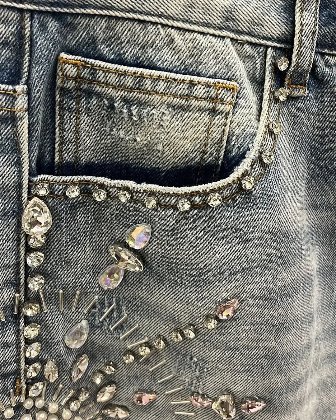 Denim Gym Shorts Men Women Y2K Hip Hop Retro Rhinestones Streetwear Shorts Gothic Baggy Jeans High Waist Basketball Shorts Street King Limited