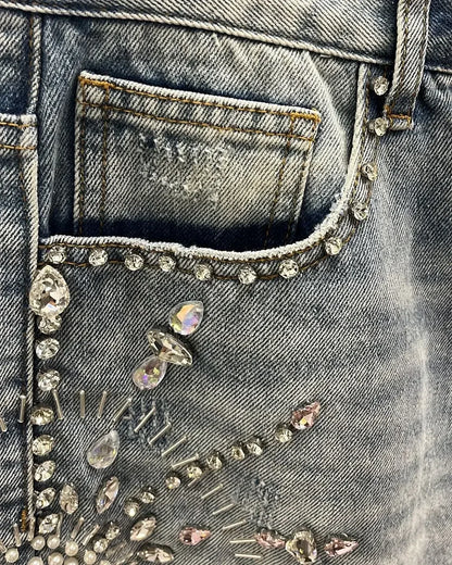 Denim Gym Shorts Men Women Y2K Hip Hop Retro Rhinestones Streetwear Shorts Gothic Baggy Jeans High Waist Basketball Shorts Street King Limited