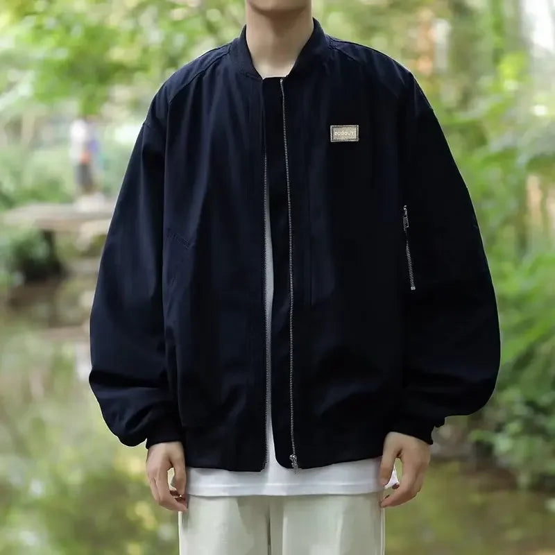 new letter label varsity jackets for men american fashion zipper pocket bomber jacket y2k vintage loose patchwork casual coat menswear bottoms
