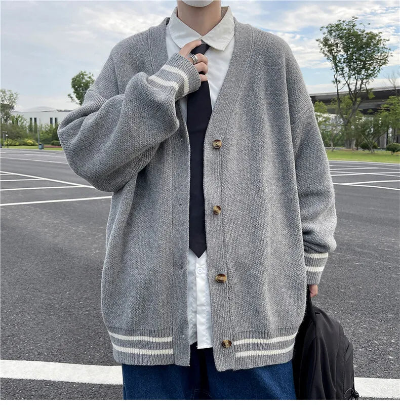 2023 British Retro Cardigan Sweater New Korean Harajuku Academic Knitted Sweater Pullover Hip Hop Streetwear Loose Knitwear Tops Street King Limited