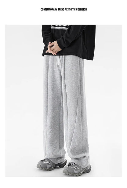 winter mens gray thickened straight leg sweatpants 2025 high street baggy drape pants korean fashion y2k casual trousers unique joggers style 151