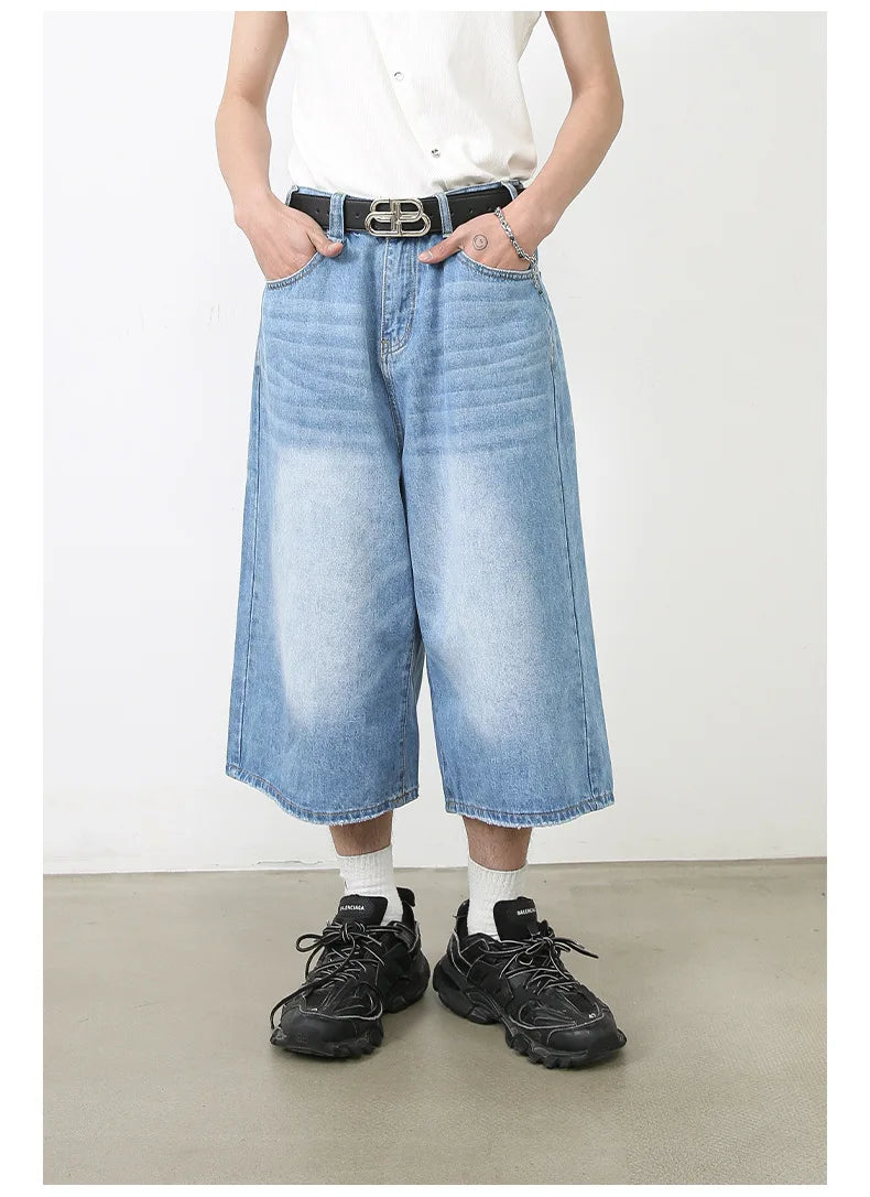 men summer streetwear fashion loose casual wide leg denim calf length jeans pants male vintage jeans baggy hosen pants unique jeans style 1483