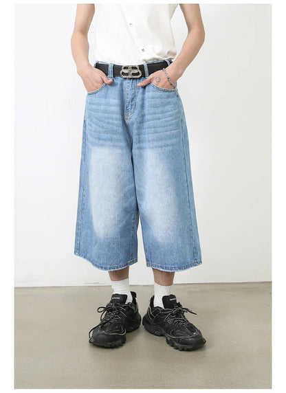 men summer streetwear fashion loose casual wide leg denim calf length jeans pants male vintage jeans baggy hosen pants unique jeans style 1483