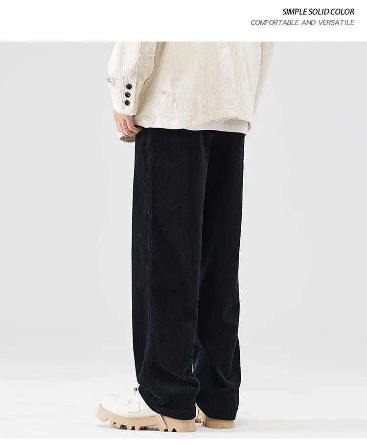 corduroy pants mens fashion loose casual straight large size wide leg baggy trousers office man commuter business corduroy pant unique default style 2065