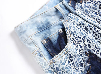 fashion stars patchwork mesh denim jeans new casual slim fit biker trousers skinny jeans men streetwear hip hop pants joggers unique joggers style 4802