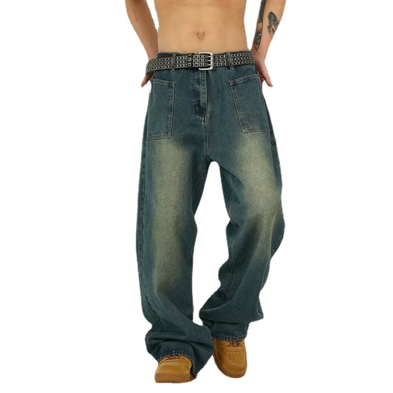 retro washed denim baggy jeans pants unisex hip hop fashion streetwear harajuku loose wide leg straight y2k pants joggers men unique joggers style 4960