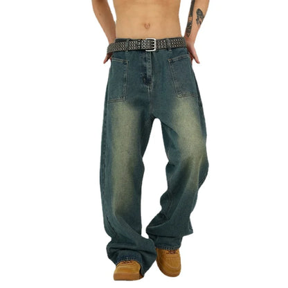 retro washed denim baggy jeans pants unisex hip hop fashion streetwear harajuku loose wide leg straight y2k pants joggers men unique joggers style 4960