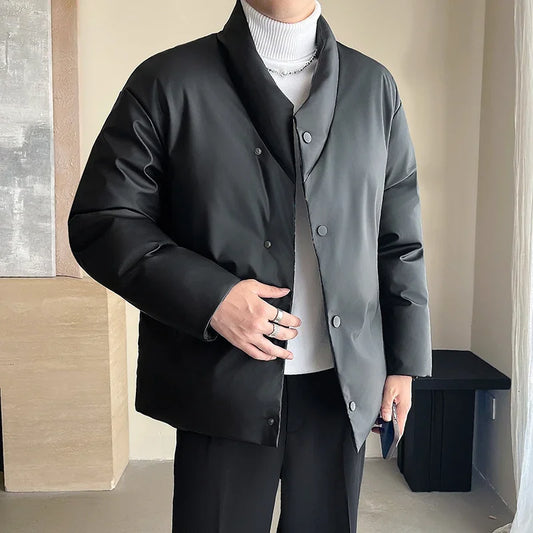 Winter Leather Jacket Men Korean Streetwear Fashion Loose Casual Business Retro Leather Padded Cotton Parkas Jacket Warm Coat Street King Limited