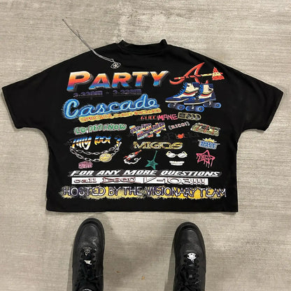 2024 New Spring and Autumn Fashion Cartoon Printed Oversized T-Shirt Women's Y2K Street Hip-Hop Harajuku Loose Short-Sleeved Top Street King Limited