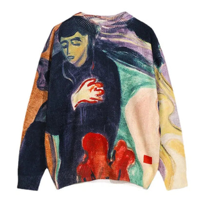 Men Hip Hop Sweater Pullover Streetwear  Harajuku Painting Knitted Sweater Retro Vintage Autumn Casual Cotton Pullovers Sweaters Street King Limited