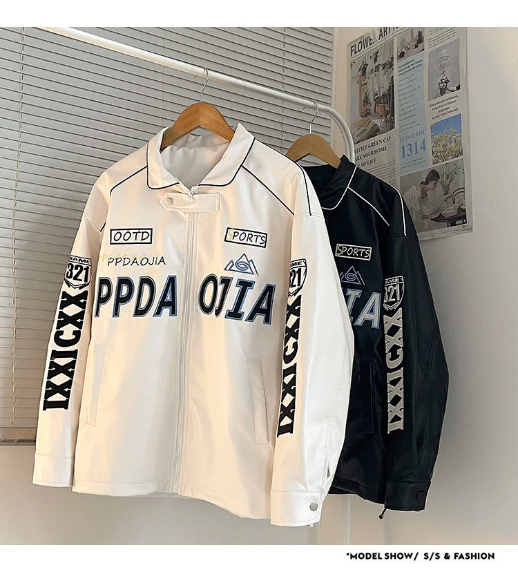 american style coat mens spring and autumn street pilot biker jacket oversized hip hop letter embroidery pu leather jackets unique default style 450