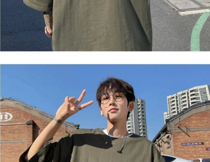Loose American retro dark green t-shirt men's trendy summer short-sleeved European and American high street half-sleeved tops Street King Limited