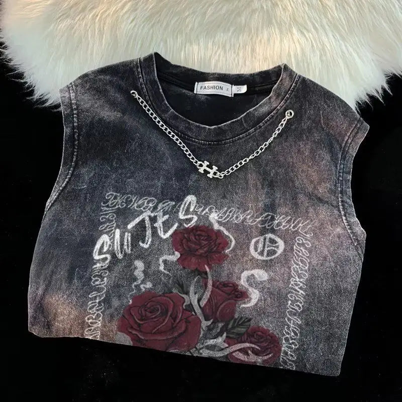 European and American pure cotton washed T-shirts for men and women in summer American fashion brand high street hip-hop vests Street King Limited