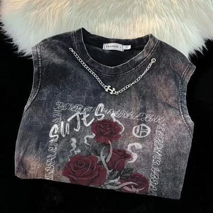 European and American pure cotton washed T-shirts for men and women in summer American fashion brand high street hip-hop vests Street King Limited