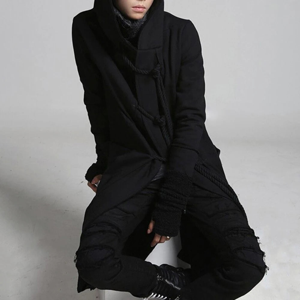 Mens Trench Coat Korean Style Dark Style Autumn And Winter Handsome Windbreaker Hip-Hop Mid-Length Trendy Mens Hooded Sweatshirt Street King Limited