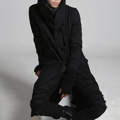 Mens Trench Coat Korean Style Dark Style Autumn And Winter Handsome Windbreaker Hip-Hop Mid-Length Trendy Mens Hooded Sweatshirt Street King Limited