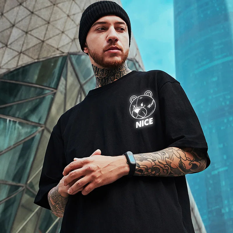 Men Harajuku Fashion T Shirt Bear beer print Kawaii Tshirt Hip Hop Streetwear T-Shirts 2022 Summer Casual Oversized Tees Tops Street King Limited