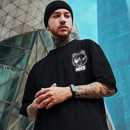 Men Harajuku Fashion T Shirt Bear beer print Kawaii Tshirt Hip Hop Streetwear T-Shirts 2022 Summer Casual Oversized Tees Tops Street King Limited
