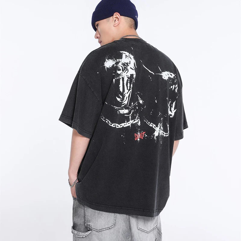 Black White Blue SAINT T-shirt Men Woman Good Quality Vintage Cartoon Pattern Printing Loose Casual Top Tees Street King Limited