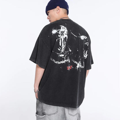 Black White Blue SAINT T-shirt Men Woman Good Quality Vintage Cartoon Pattern Printing Loose Casual Top Tees Street King Limited