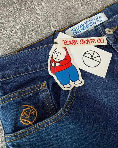 hip hop streetwear big boy jeans y2k embroidery pattern retro blue baggy jeans pants men women fashion pants clothing vintage washed jeans