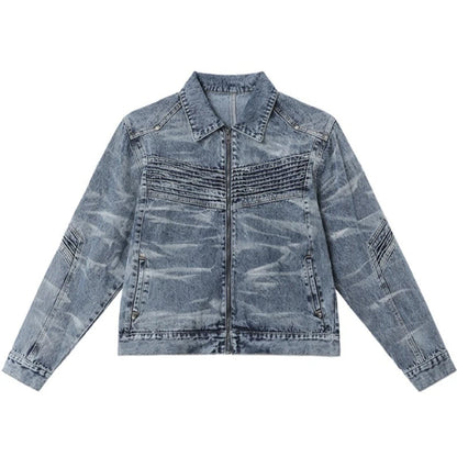 vintage washed mens denim jacket heavy weight high street contour pleat design cowboy coats short motorcycle hip hop outwear vintage washed jeans