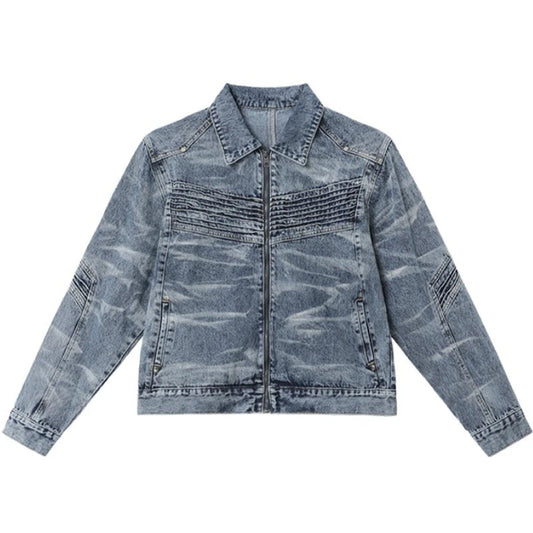 vintage washed mens denim jacket heavy weight high street contour pleat design cowboy coats short motorcycle hip hop outwear vintage washed jeans