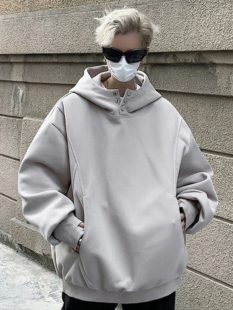 Streetwear New Retro Button Neck Hooded Sweatshirts For Men Autumn Fleece Y2K Vin New Retro Button Neck Hooded Sweatshirts For Men Autumn Fleece Y2K Vintage Hoodies Hip Hop Fashion Streetwear Pullover Hoodie Fashion Sweater Jacket With Graphic Design For Men