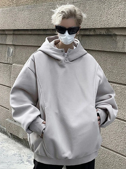 Streetwear New Retro Button Neck Hooded Sweatshirts For Men Autumn Fleece Y2K Vin New Retro Button Neck Hooded Sweatshirts For Men Autumn Fleece Y2K Vintage Hoodies Hip Hop Fashion Streetwear Pullover Hoodie Fashion Sweater Jacket With Graphic Design For Men
