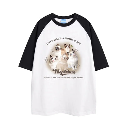 Cotton Cute Cat Graphic T shirt Summer Fashion Loose Women Vintage Personality Fresh art kawaii clothes Short Sleeve Tops Street King Limited