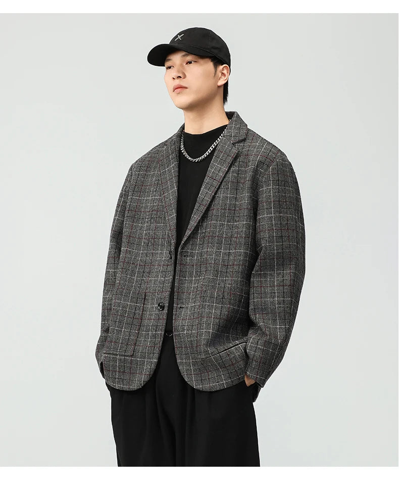 men autumn winter retro casual plus size thick plaid blazer jacket commuter man business streetwear fashion suit coat outerwear unique default style 1372