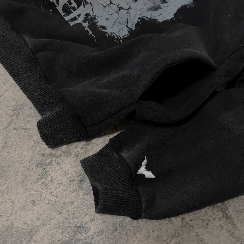 Retro gothic devil print oversized pullover women spring and autumn fashion street hip-hop Harajuku loose sweater men Street King Limited