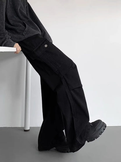 American Tie Dye Cargo Pants Mens Autumn Vintage High Street Straight Leg Trousers Casual Multi Pocket Loose Overalls Male Street King Limited