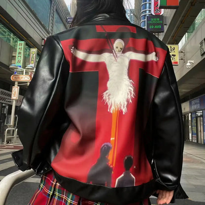 harajuku second apostle leather jacket women spring and autumn american sense vintage goth casual y2k tops coat women unique default style 459