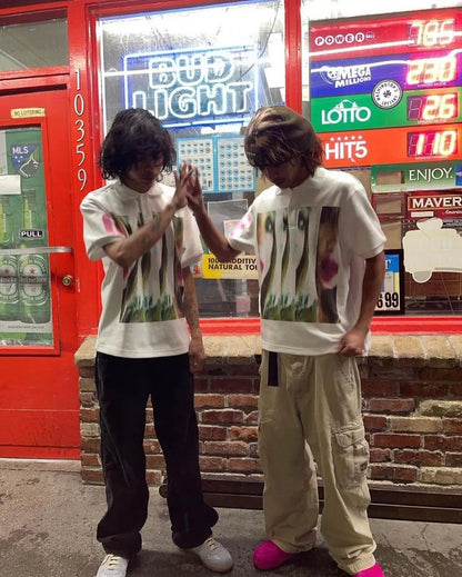 Y2k Harajuku Hip-hop Retro Cartoon Printed Lapel Short-sleeved Top Street Loose Casual Trendy Brand Versatile Couple T-shirt Street King Limited
