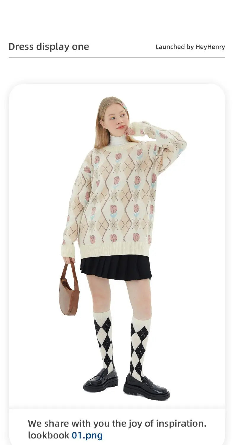 Japanese trend ins retro literary simple sweater winter versatile casual couple Y2K men and women loose round neck sweater tops Street King Limited