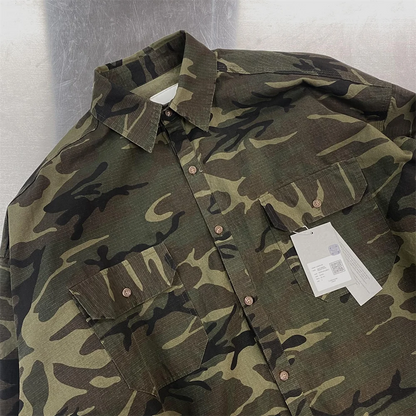 Undermycar High Street Trendy Brand High Quality Extra Large Washed and Worn Dark Checker Patch Camo Shirt Street King Limited