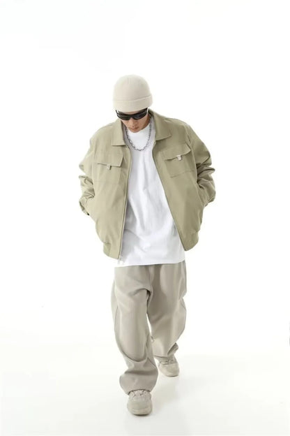 high street tooling bomber jacket mens spring retro double pocket loose short pilot coats lapel zipper khaki baseball jersey unique shorts style 3195