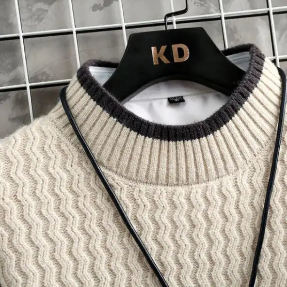 Brand Clothing Men's Loose Pullover Male Slim Fit Fashion Knitted Sweater Man  Thick Warm Pull Homme Retro Stripe Sweaters 4XL Street King Limited