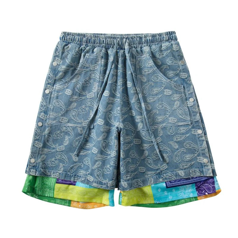 hip hop loose shorts elastic waist pants fashion patchwork half pant mens summer casual drewstring streetwear sportswear jogger casual joggers